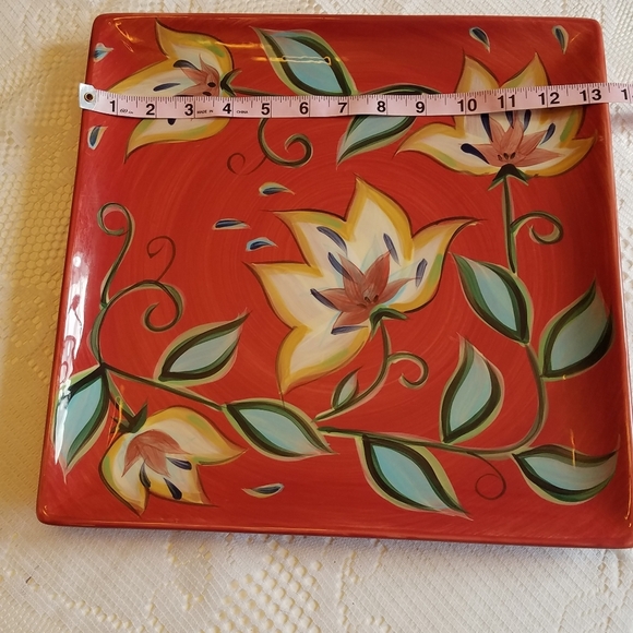 Southern Living at Home Gail Pittman Red Bountiful 13" Square Platter Floral - Picture 3 of 5